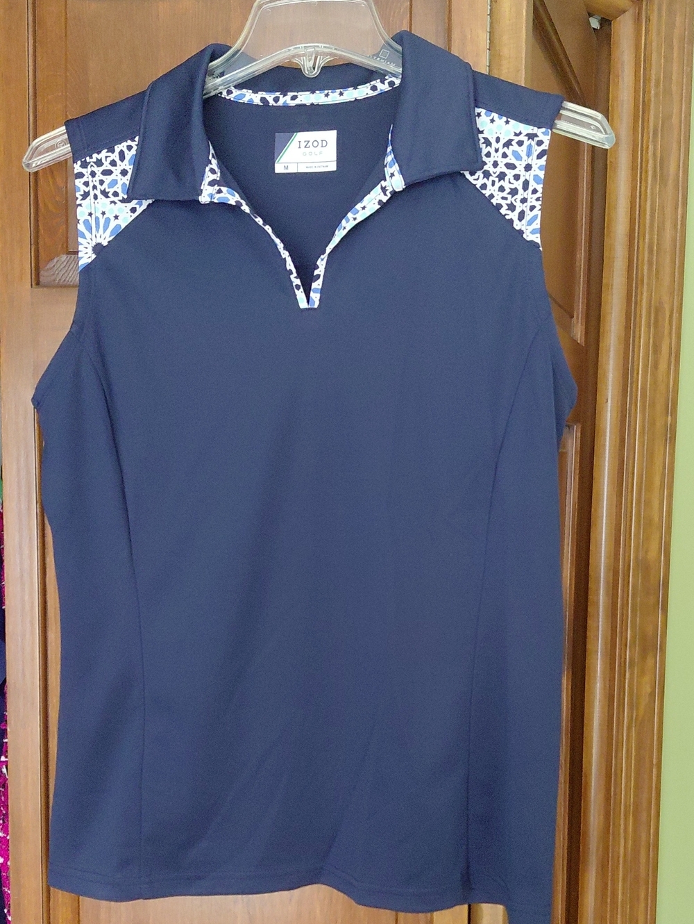 Izod Navy Sleeveless Polo Tank with Blue & White Printed Trim